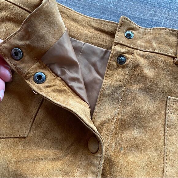Monki Tobacco Suede Button A-Line 70s Skirt Size 6 - Picture 8 of 13